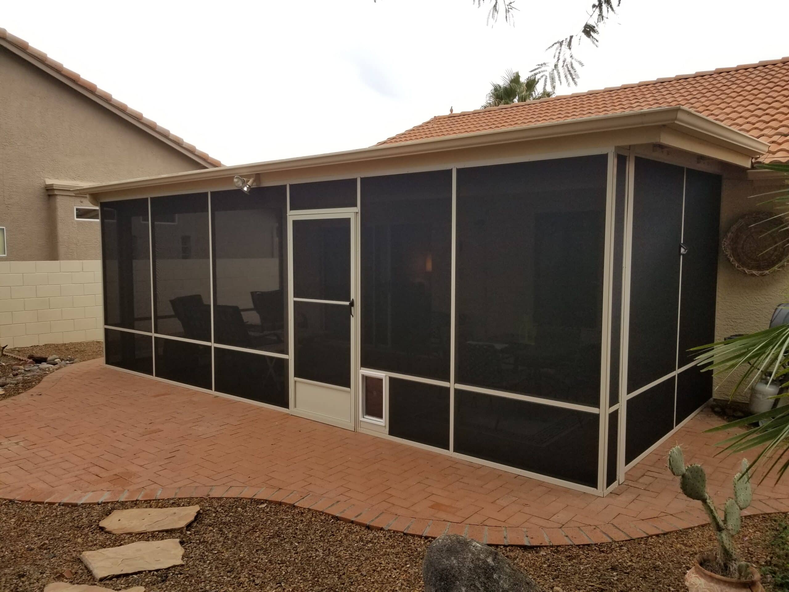 Aluminum-framed back porch enclosure on a Tucson, AZ home, non-insulated